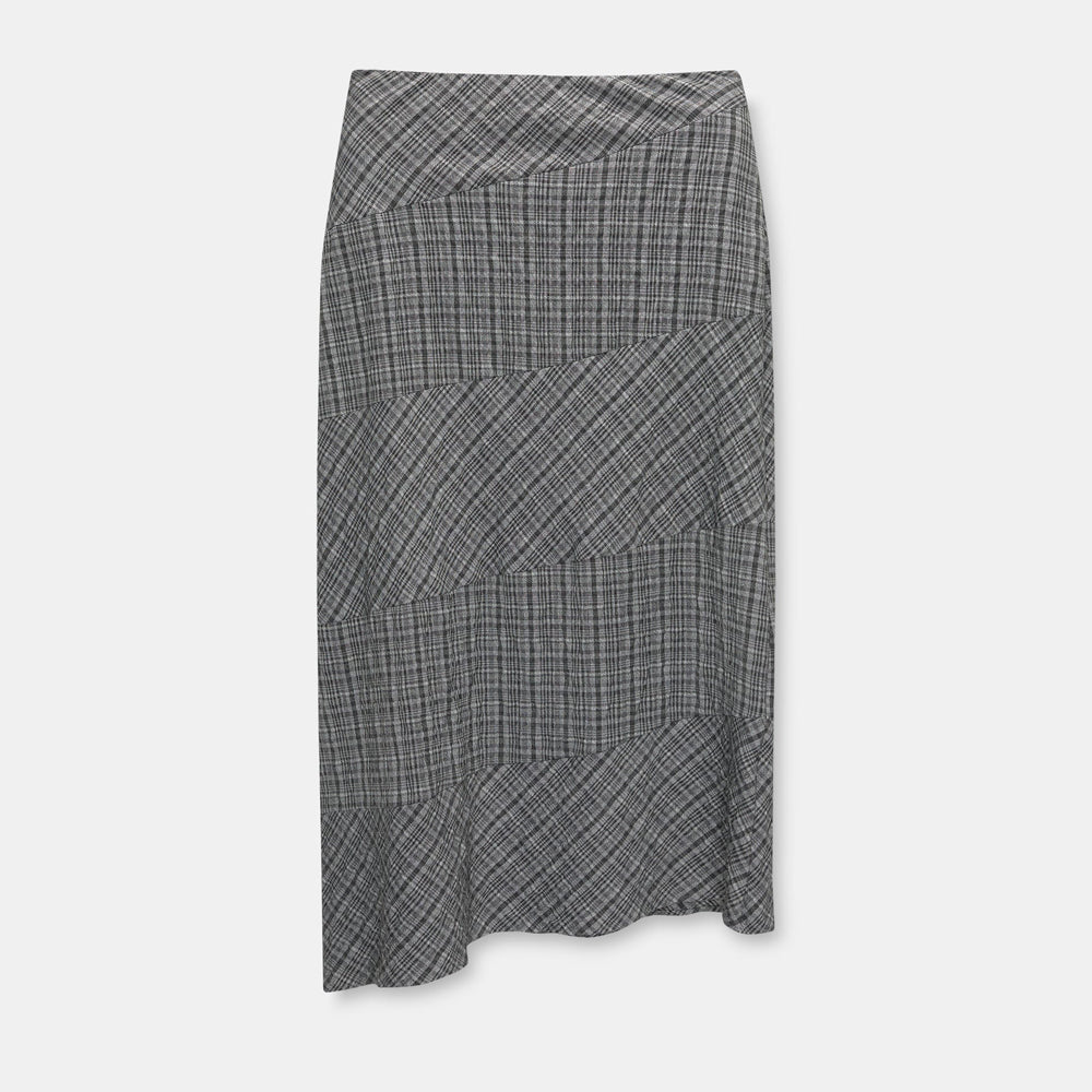 Asymmetric check midi skirt