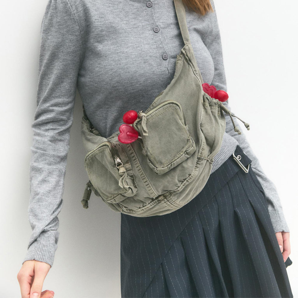 Canvas half-moon shoulder bag